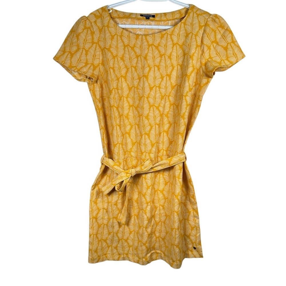Bonobo Leaf Patterned Midi Dress Womens Size L Yellow BohoCore Flowy Bohemian